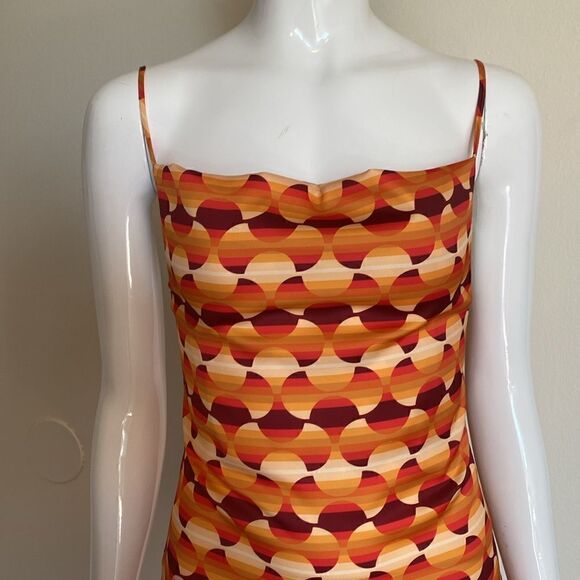 Urban Outfitters Orange & Red Geometric 70's Retro Mini Slip Dress Size XS - Picture 3 of 10